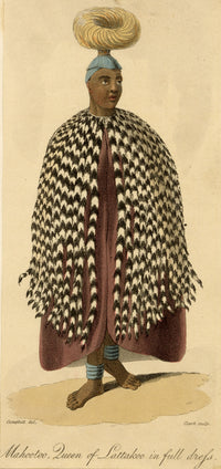 Clark after Rev John Campbell, Mahootoo, Queen of Lattakoo in Full Dress, South Africa – 1822 aquatint print