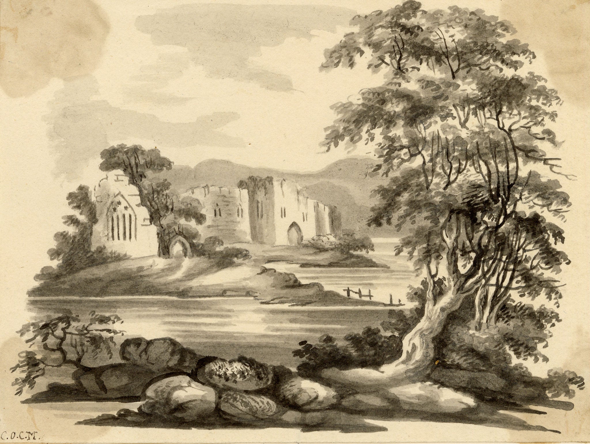Carolina O.C. Morton, Picturesque Castle Ruin – Early 19th-century watercolour painting