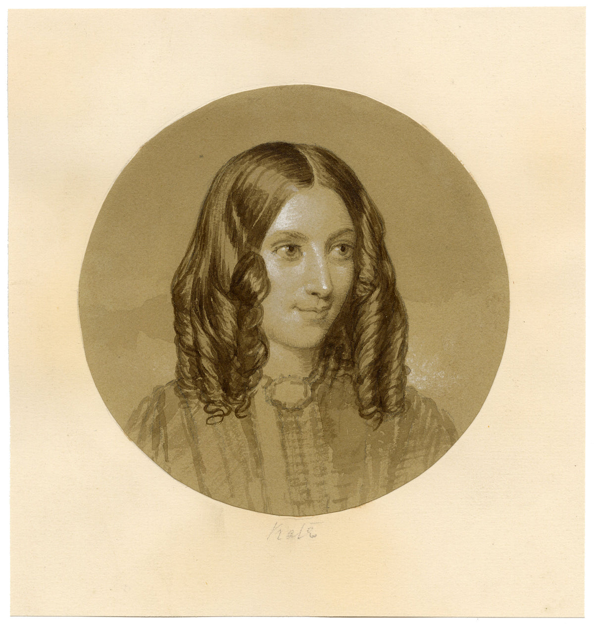 Anon., Victorian Portrait of a Girl 'Kate' – Mid-19th-century watercolour painting