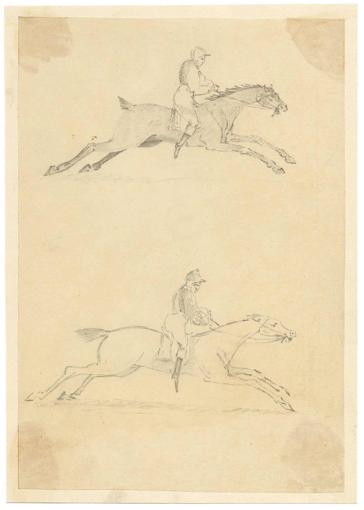 Anon., Equestrian Studies, Horse & Jockey – Mid-19th-century graphite drawing