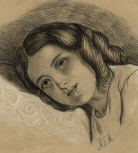 Alice J. Morton, Resting Girl Portrait – Mid-19th-century chalk drawing