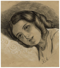 Alice J. Morton, Resting Girl Portrait – Mid-19th-century chalk drawing