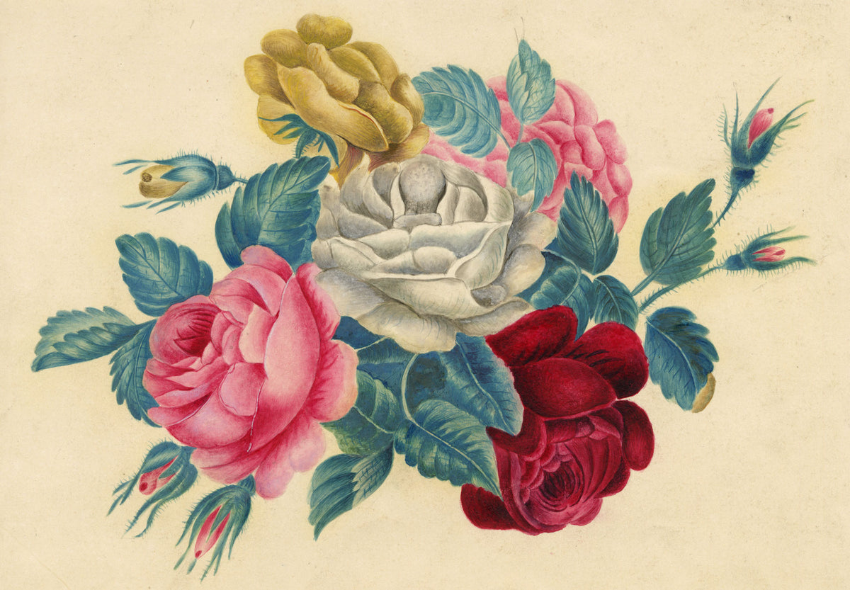 Alice J. Morton, Victorian Rose Floral Posy – Mid-19th-century watercolour painting