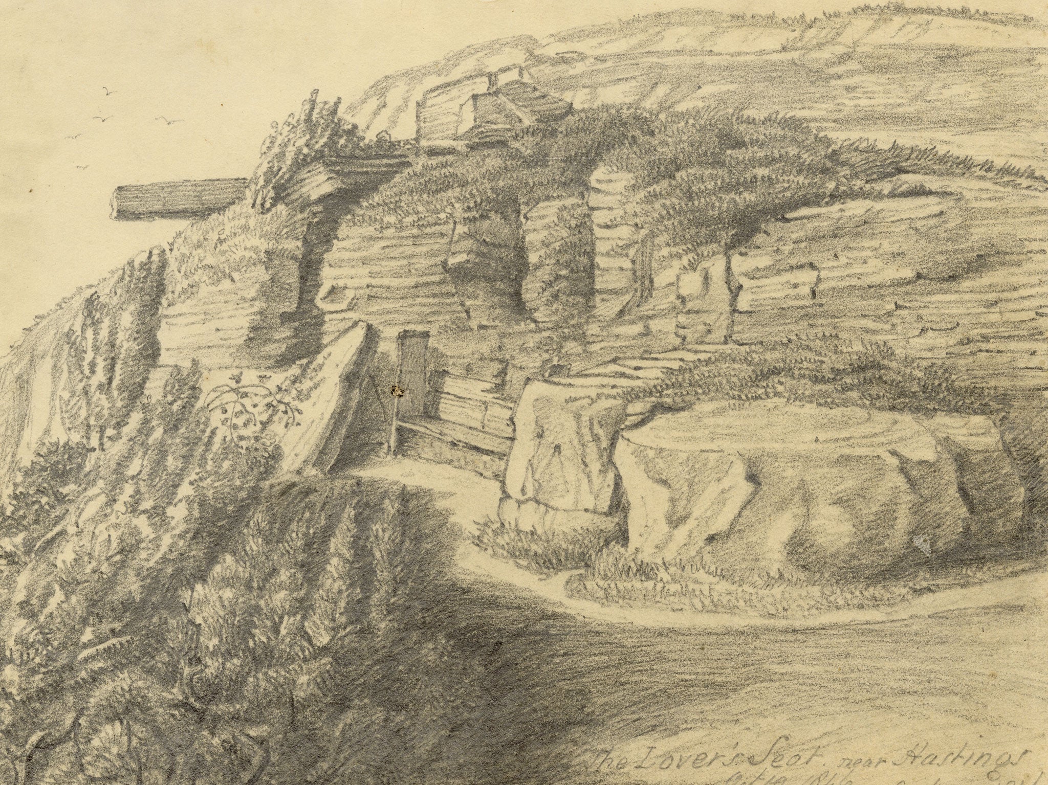 Jane D. Harvey, Lovers' Seat, Hastings – 1846 graphite drawing