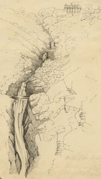 Jane D. Harvey, Falls of the Monach (Mynach) near Devil's Bridge, Cardiganshire, Wales – 1841 graphite drawing