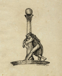Leopold Billek, Dionysus in Wild Cat Skin Draped on Column – c.1820 pen & ink drawing