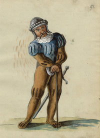 Leopold Billek, A 17th-century Soldier with Sword – c.1820 gouache painting