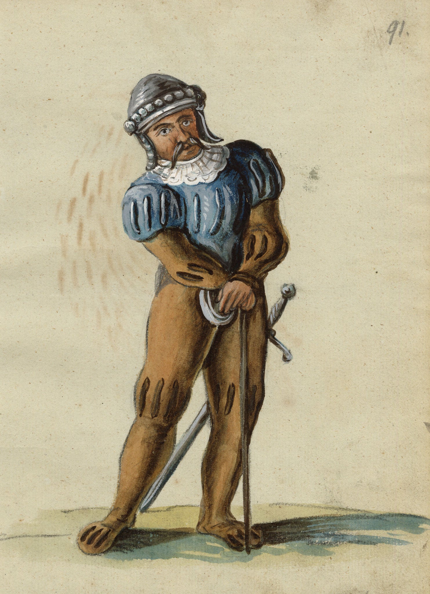 Leopold Billek, A 17th-century Soldier with Sword – c.1820 gouache painting