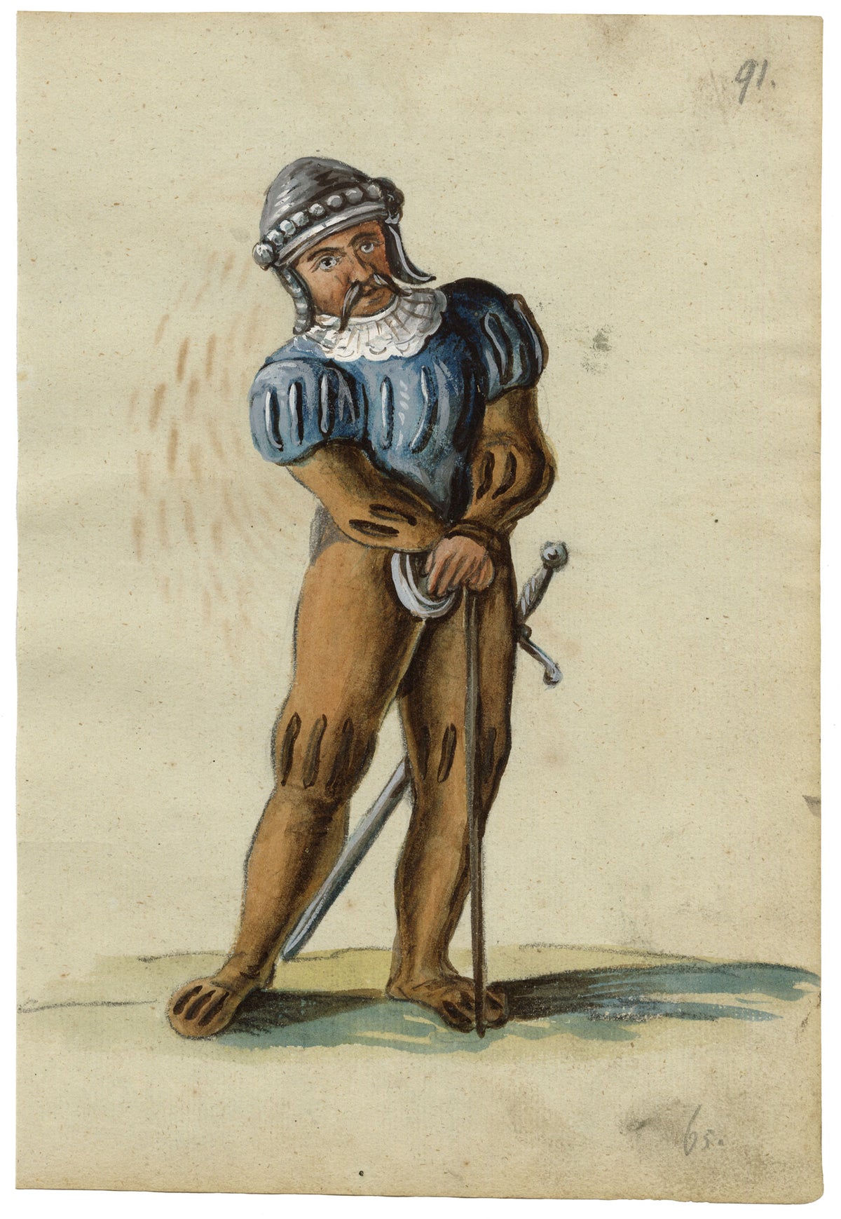 Leopold Billek, A 17th-century Soldier with Sword – c.1820 gouache painting