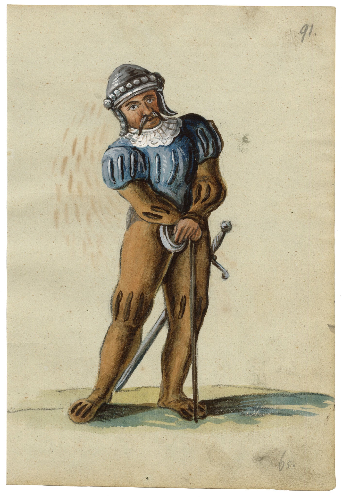 Leopold Billek, A 17th-century Soldier with Sword – c.1820 gouache painting