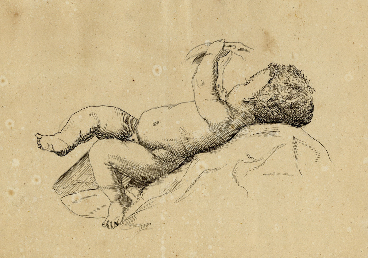 Leopold Billek, Naked Infant – c.1820 pen & ink drawing