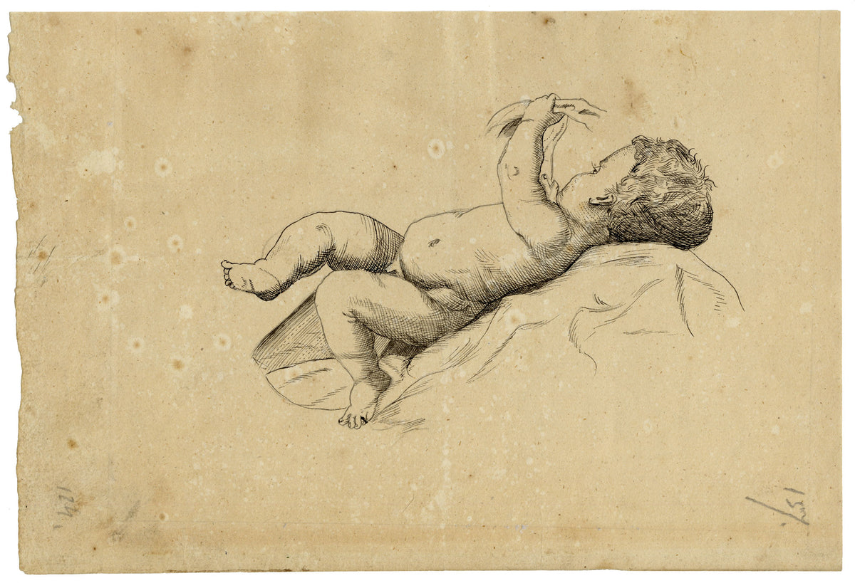 Leopold Billek, Naked Infant – c.1820 pen & ink drawing