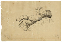 Leopold Billek, Naked Infant – c.1820 pen & ink drawing