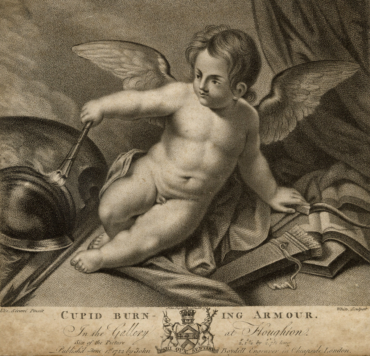 Charles White after Elisabetta Sirani, Cupid Burning Armour – 1782 engraving print