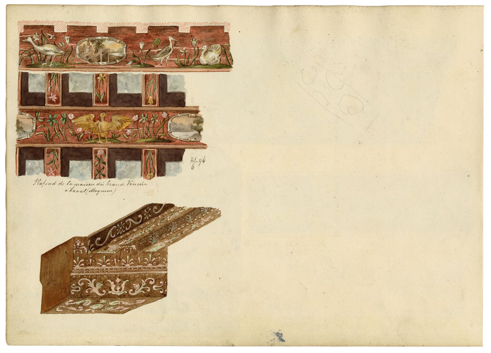 Josef Kott, Decorations of Raphael's Loggia in the Vatican, Rome – 1885 watercolour painting