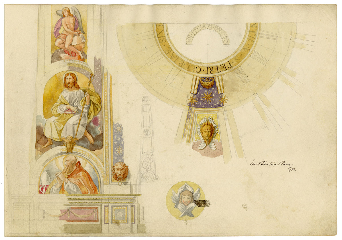 Josef Kott, Decorations from Dome Lantern of St Peter's Basilica, Vatican, Rome – 1885 watercolour painting