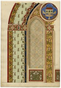 Josef Kott, Catholic Church Stained Glass Design with Tudor Rose – 1885 watercolour painting