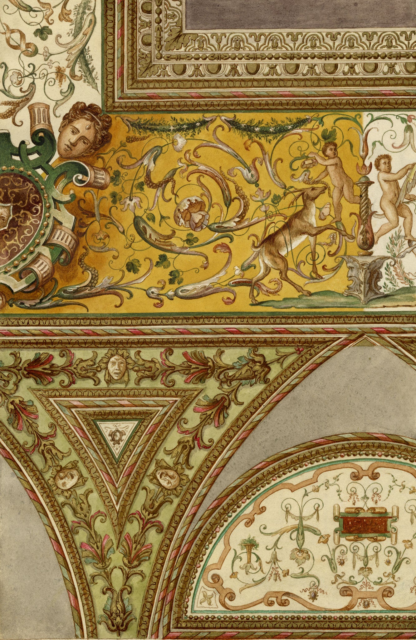 Josef Kott, Frescos at Palazzo Ducale, Mantua – 1885 watercolour painting