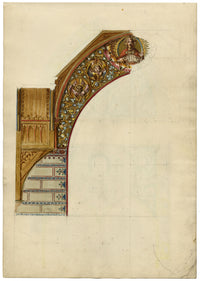 Josef Kott, Stained Glass Design with Jesus Christ, Vines & Thistle – 1885 watercolour painting