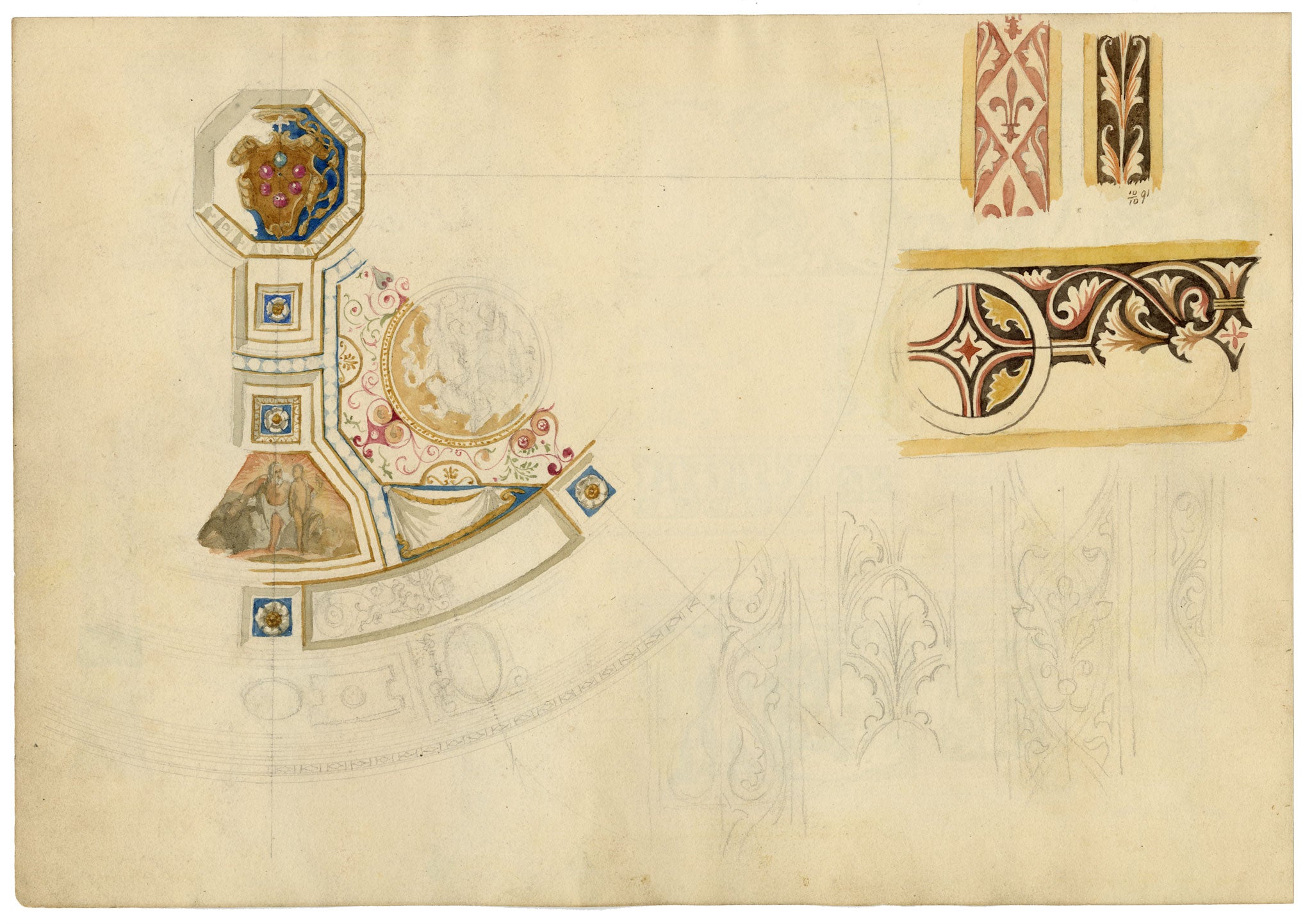 Josef Kott, Painted Facade of a House in Genoa, Via San Matteo 10 – 1885 watercolour painting