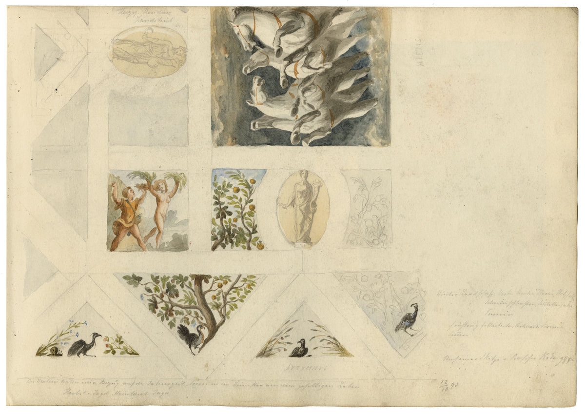 Josef Kott, Braunschweig & Hildesheim Window Facades, Lower Saxony, Germany – 1885 watercolour painting