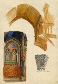 Josef Kott, Decoration at St Gereon's Basilica, Cologne & Konradsburg Castle, Ermsleben, Germany – 1885 watercolour painting