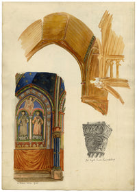 Josef Kott, Decoration at St Gereon's Basilica, Cologne & Konradsburg Castle, Ermsleben, Germany – 1885 watercolour painting