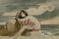 Frederick Richard Pickersgill RA, Shipwrecked Man & Siren with Lyre – Mid-19th-century watercolour painting
