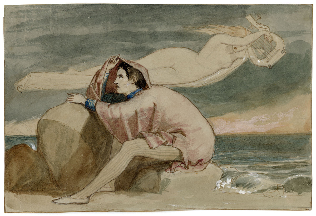 Frederick Richard Pickersgill RA, Shipwrecked Man & Siren with Lyre – Mid-19th-century watercolour painting