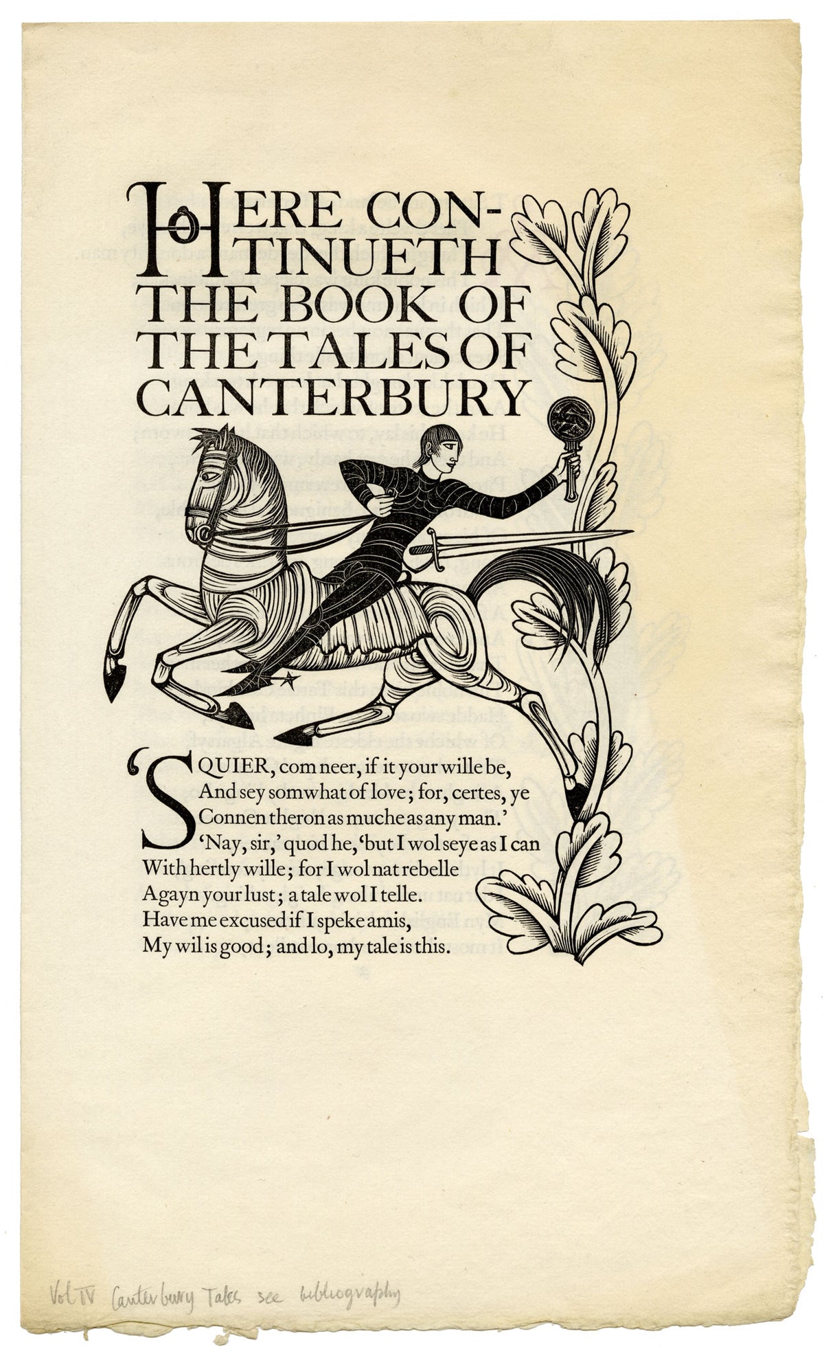 Eric Gill, The Canterbury Tales by Geoffrey Chaucer, Vol IV, Golden Cockerel Press – 1931 wood engraving