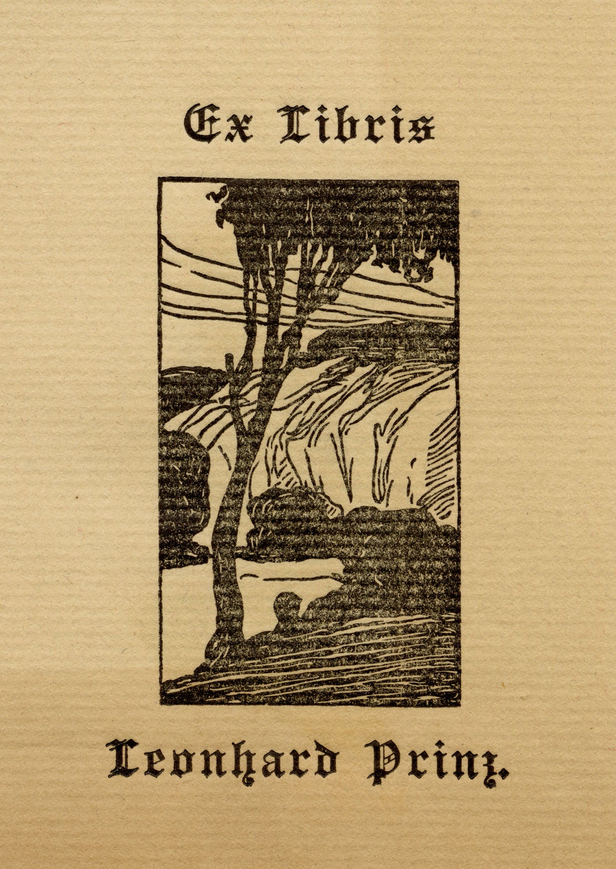 Vienna Secession Ex Libris Bookplate for Leonhard Prinz – c.1910s wood engraving