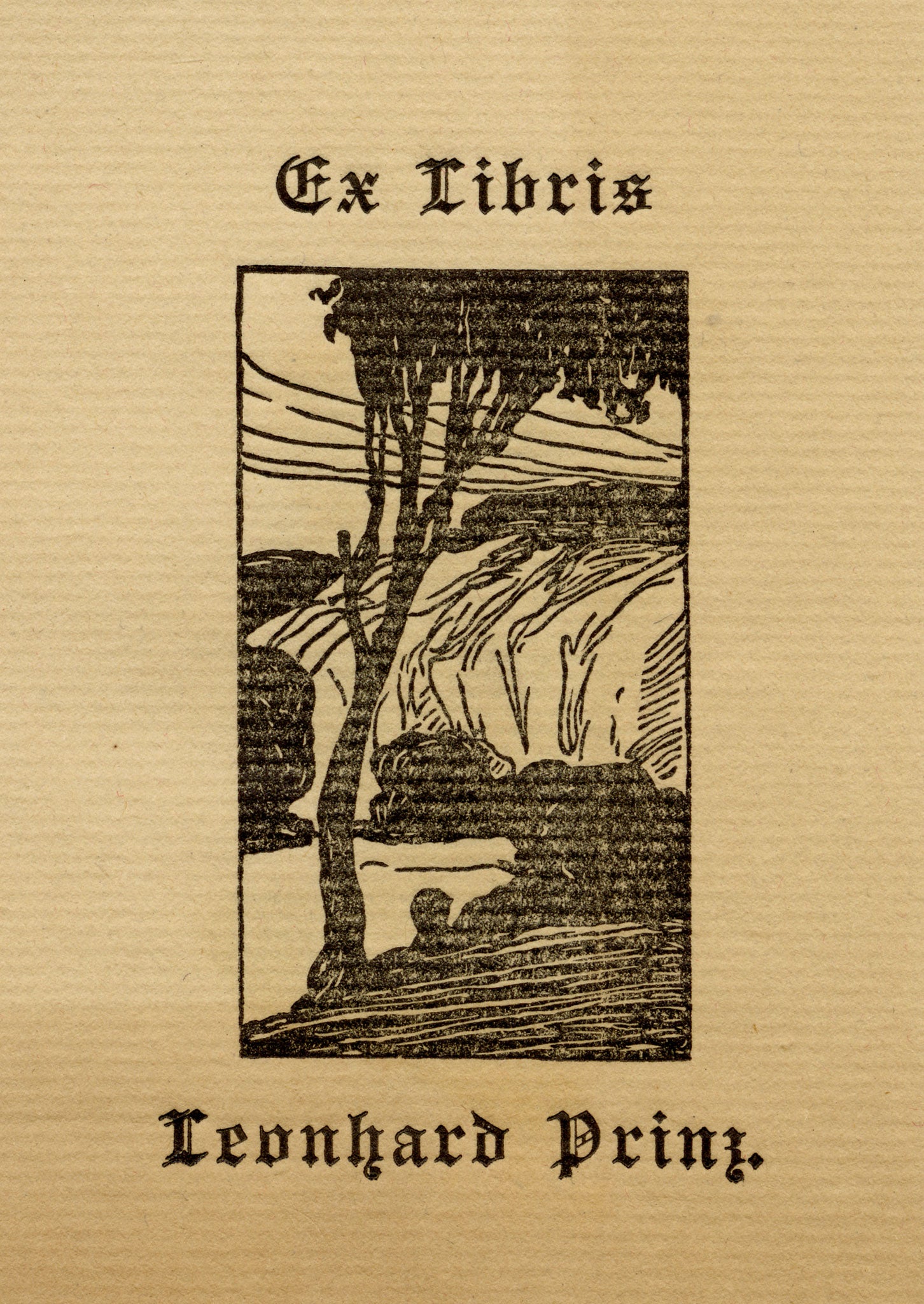 Vienna Secession Ex Libris Bookplate for Leonhard Prinz – c.1910s wood engraving