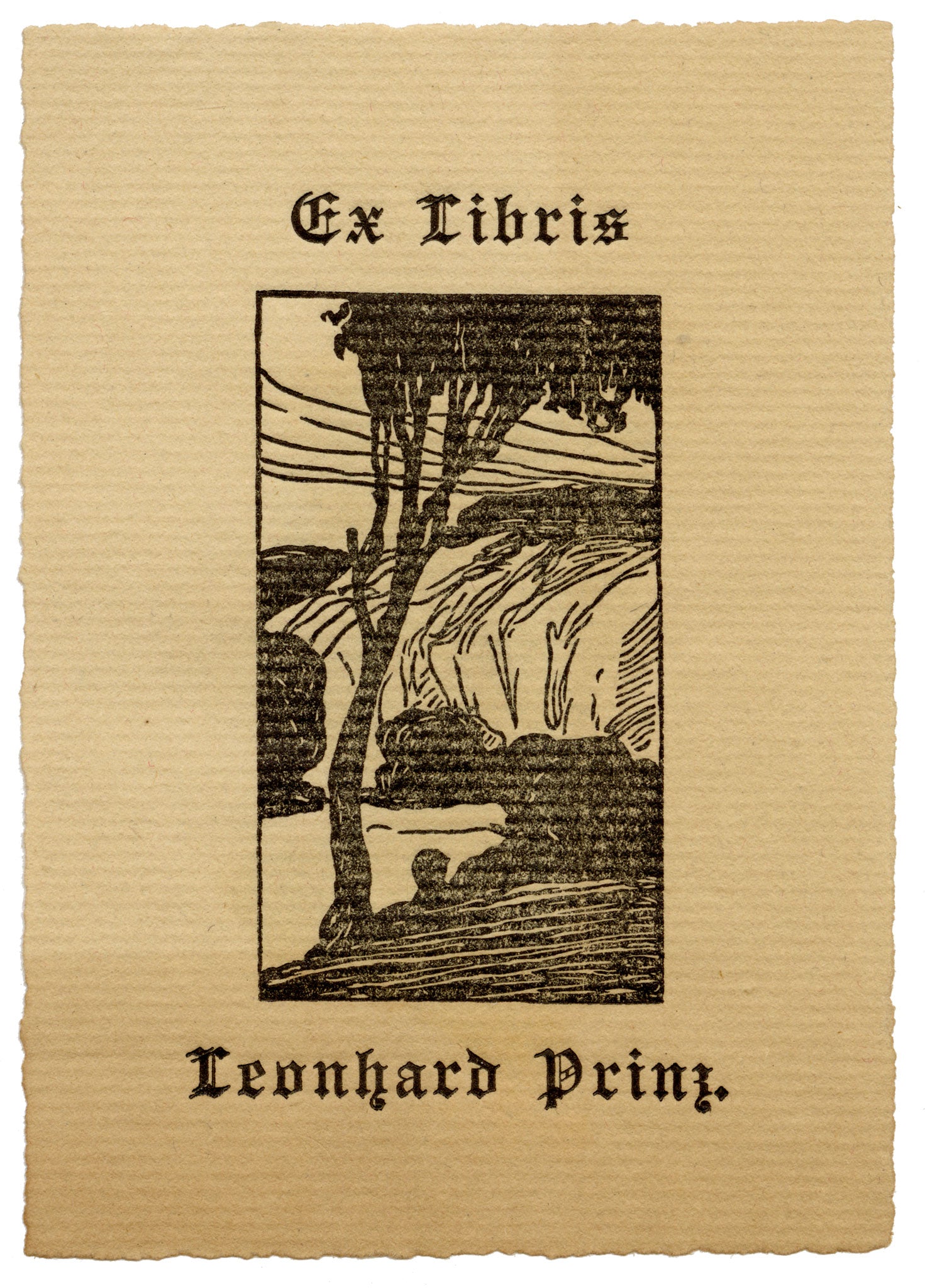 Vienna Secession Ex Libris Bookplate for Leonhard Prinz – c.1910s wood engraving