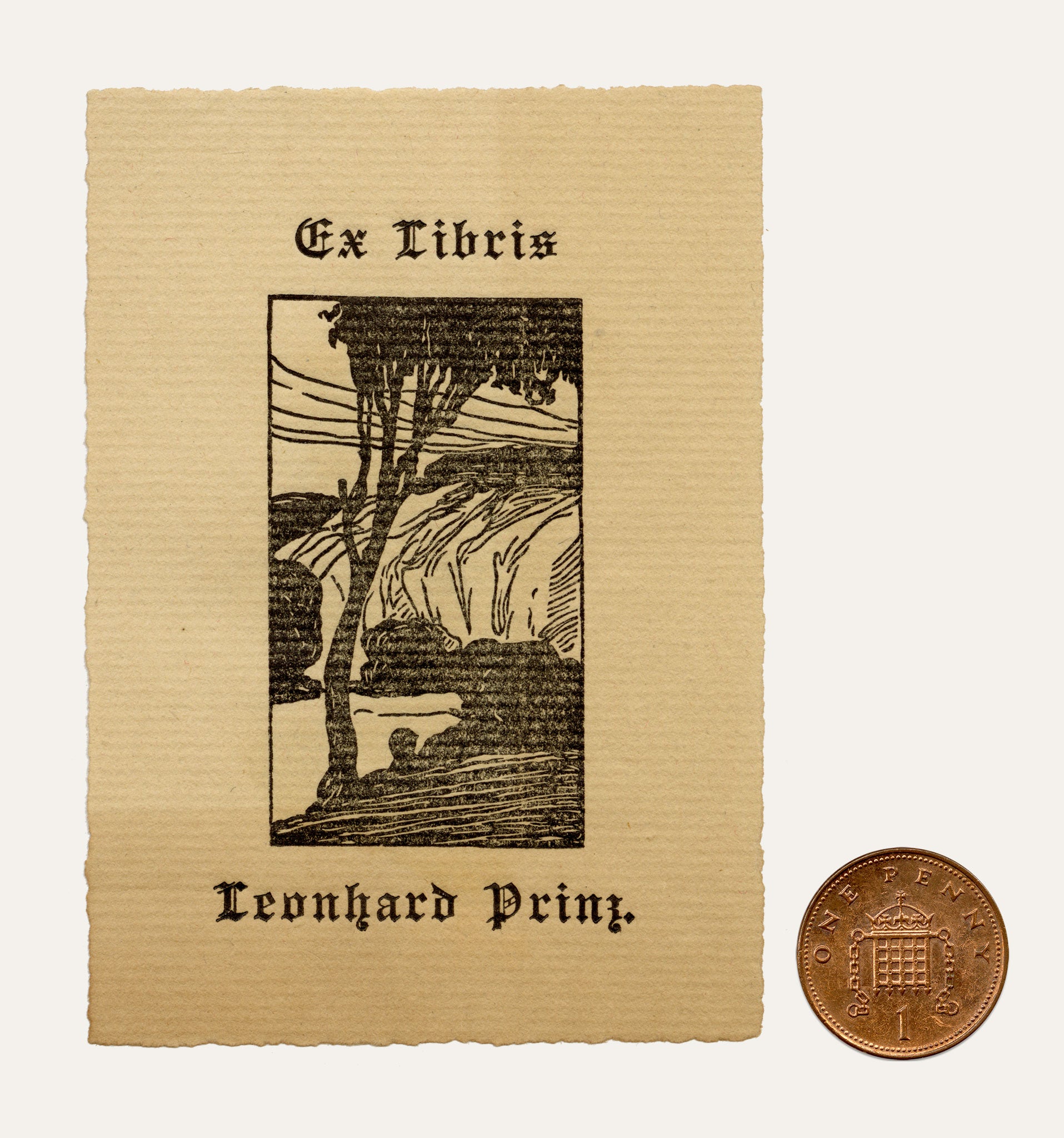 Vienna Secession Ex Libris Bookplate for Leonhard Prinz – c.1910s wood engraving