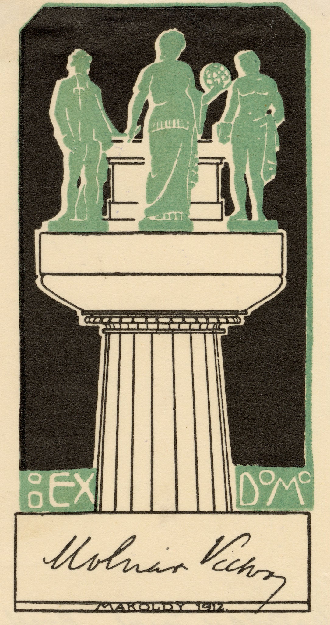 Hungarian Secession Ex Libris Bookplate by József Makoldy – 1912 woodcut