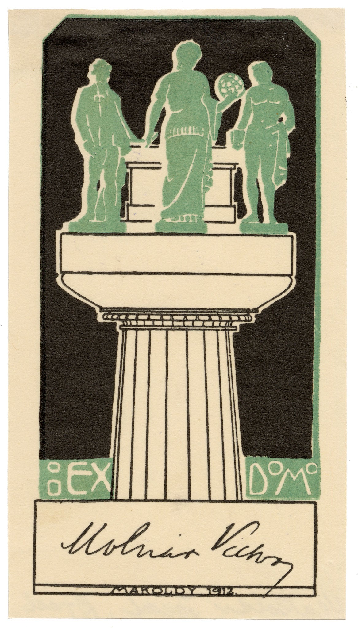 Hungarian Secession Ex Libris Bookplate by József Makoldy – 1912 woodcut