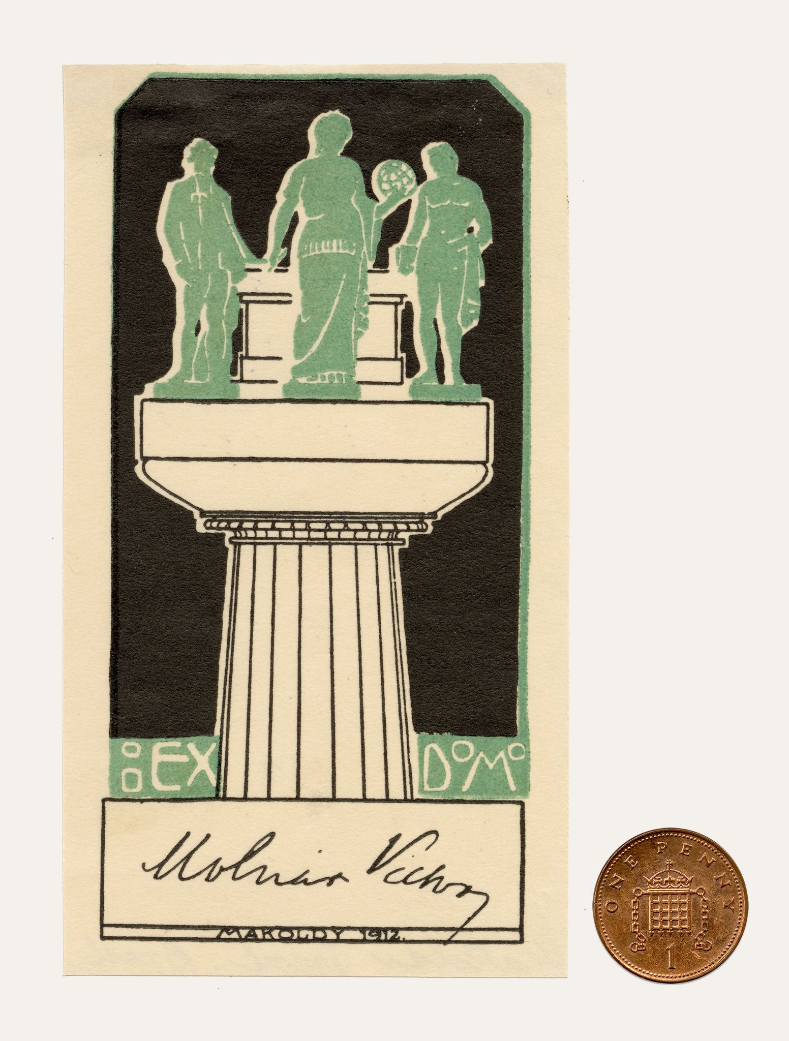 Hungarian Secession Ex Libris Bookplate by József Makoldy – 1912 woodcut