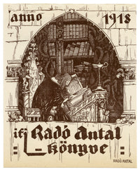 Hungarian Secession Ex Libris Bookplate for Antal Radó – 1918 wood engraving