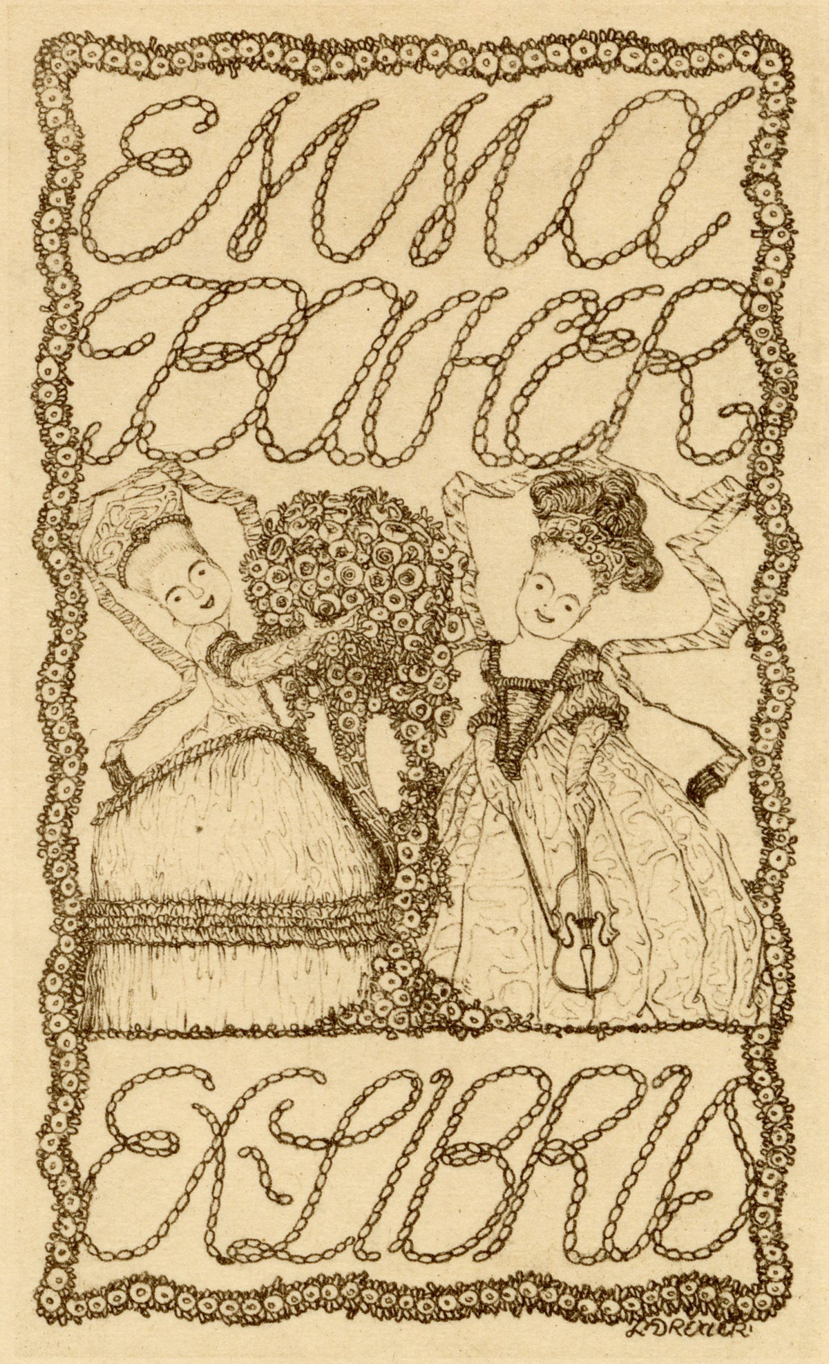 Vienna Secession Ex Libris Bookplate by Leopold Drexler – c.1910 wood engraving