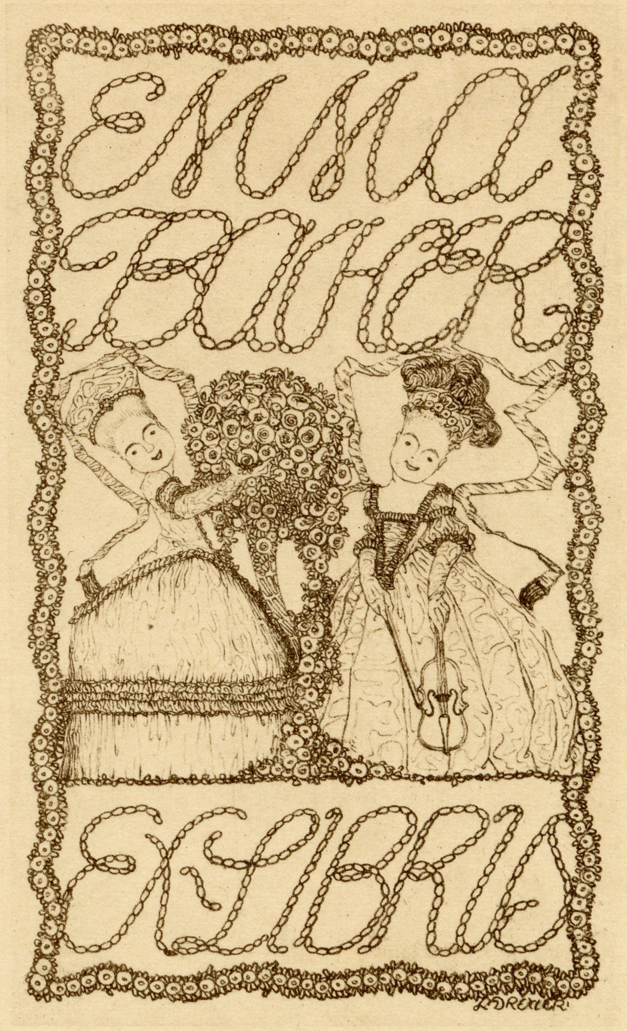 Vienna Secession Ex Libris Bookplate by Leopold Drexler – c.1910 wood engraving