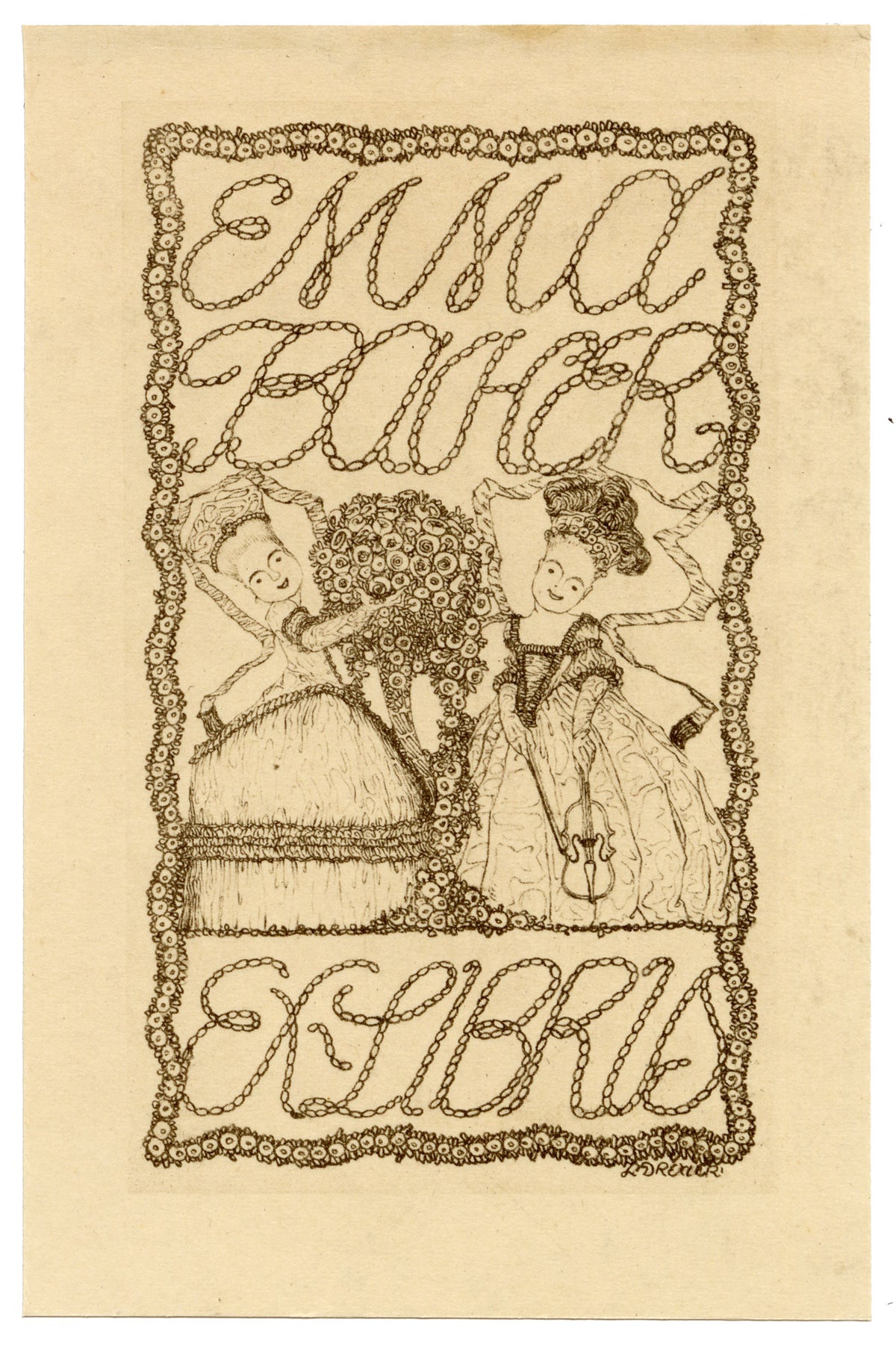 Vienna Secession Ex Libris Bookplate by Leopold Drexler – c.1910 wood engraving