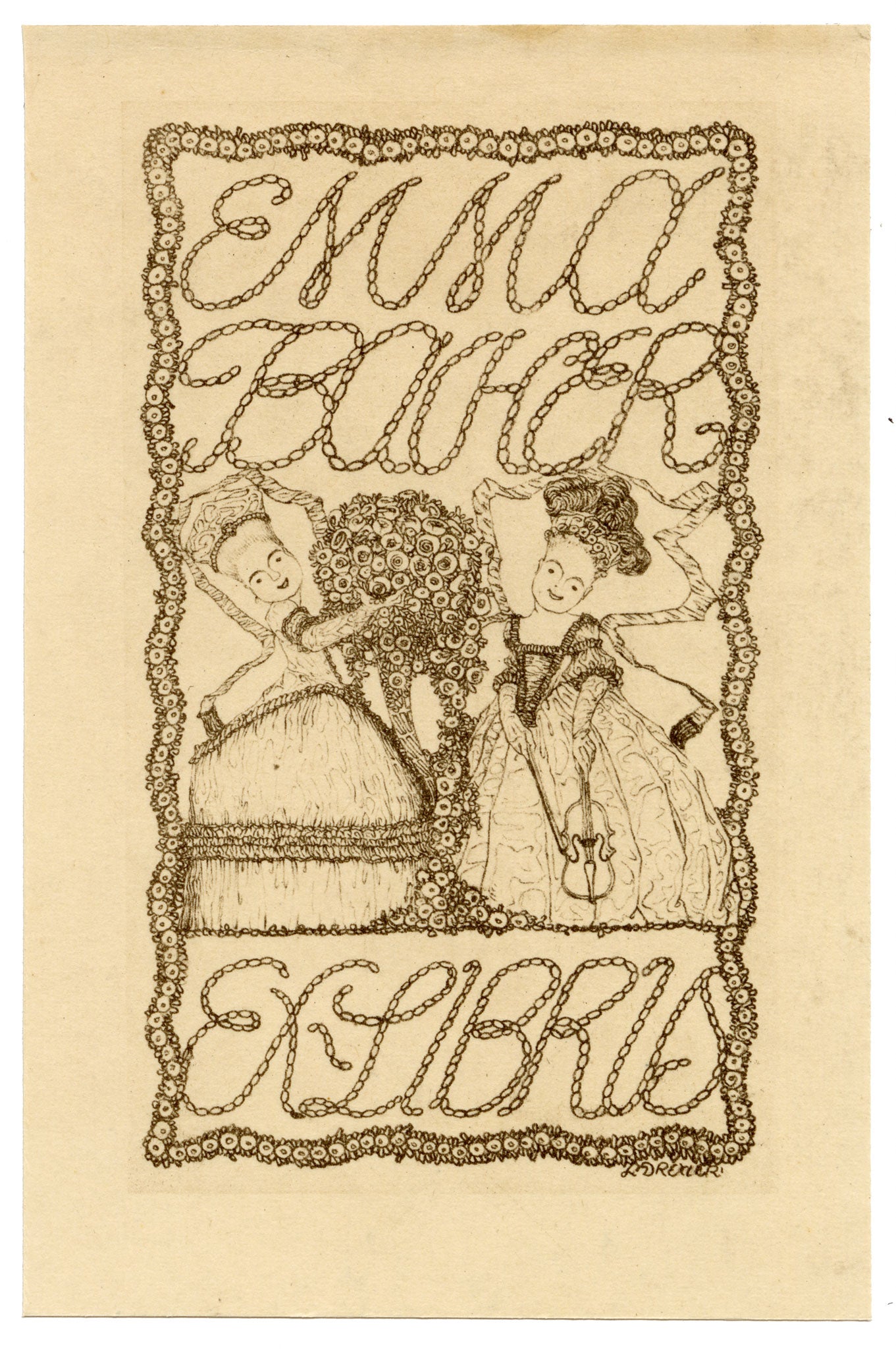 Vienna Secession Ex Libris Bookplate by Leopold Drexler – c.1910 wood engraving
