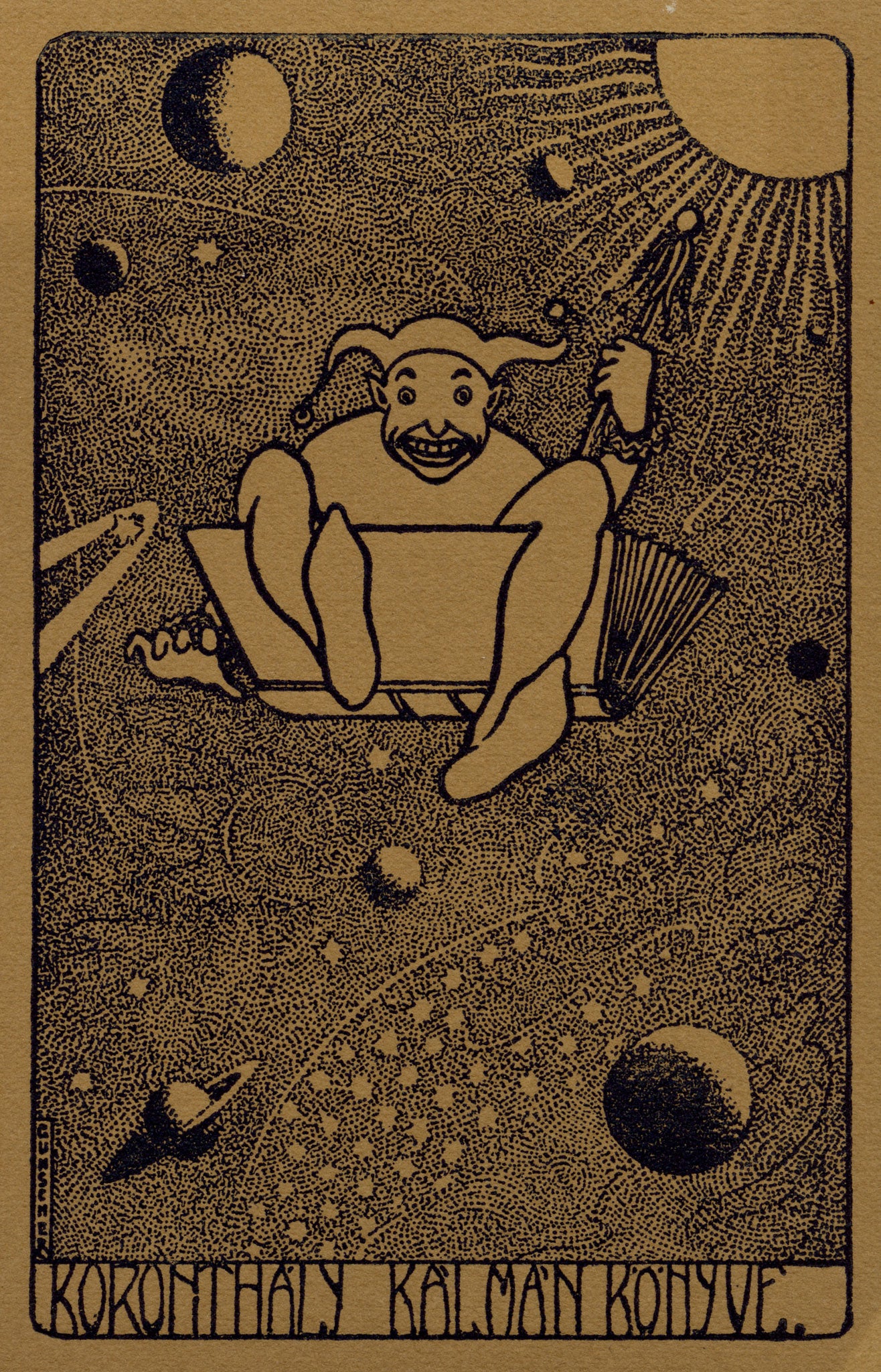 Hungarian Secession Ex Libris Bookplate by Nándor Gunscher – 1910 wood engraving