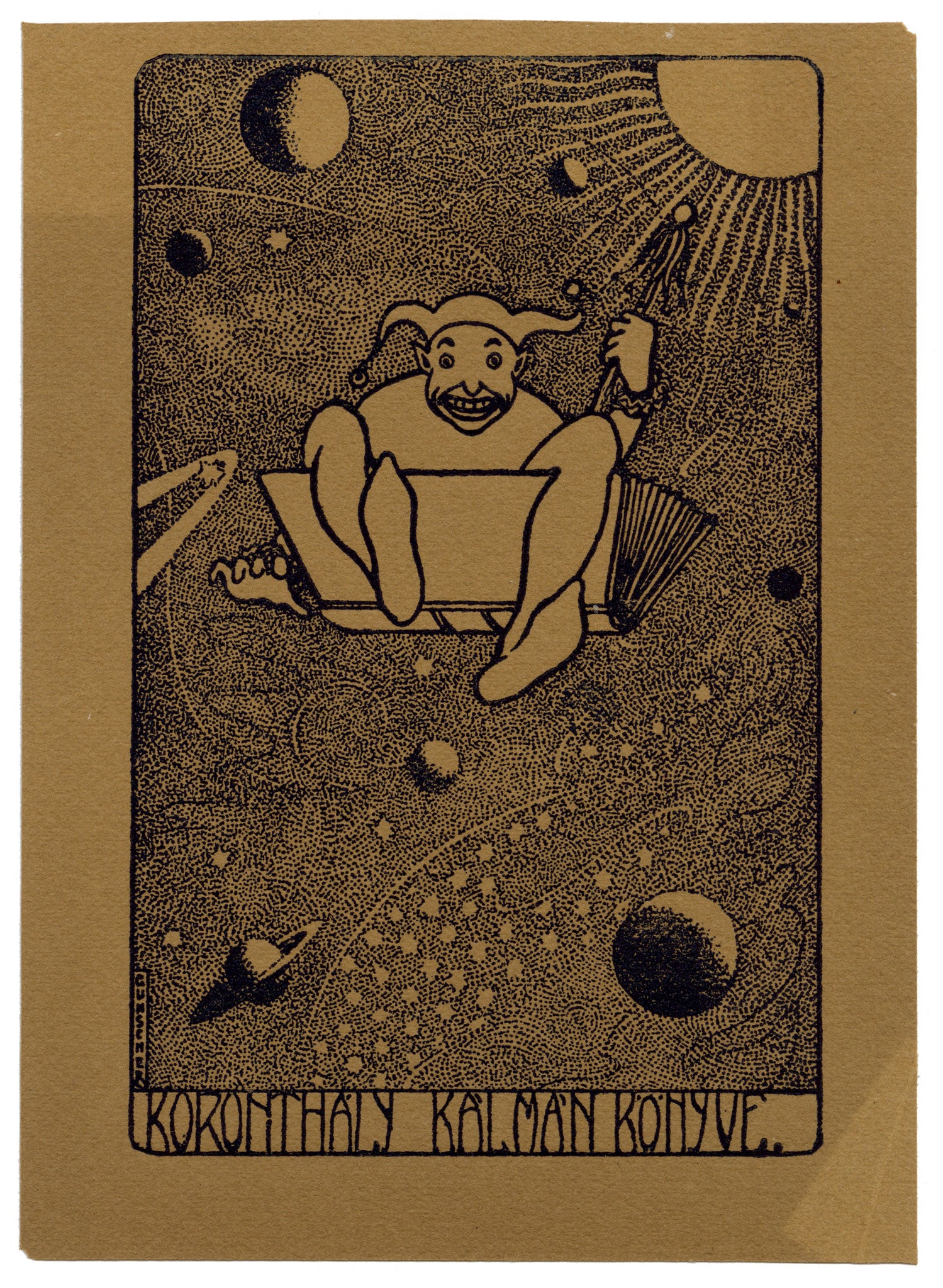 Hungarian Secession Ex Libris Bookplate by Nándor Gunscher – 1910 wood engraving