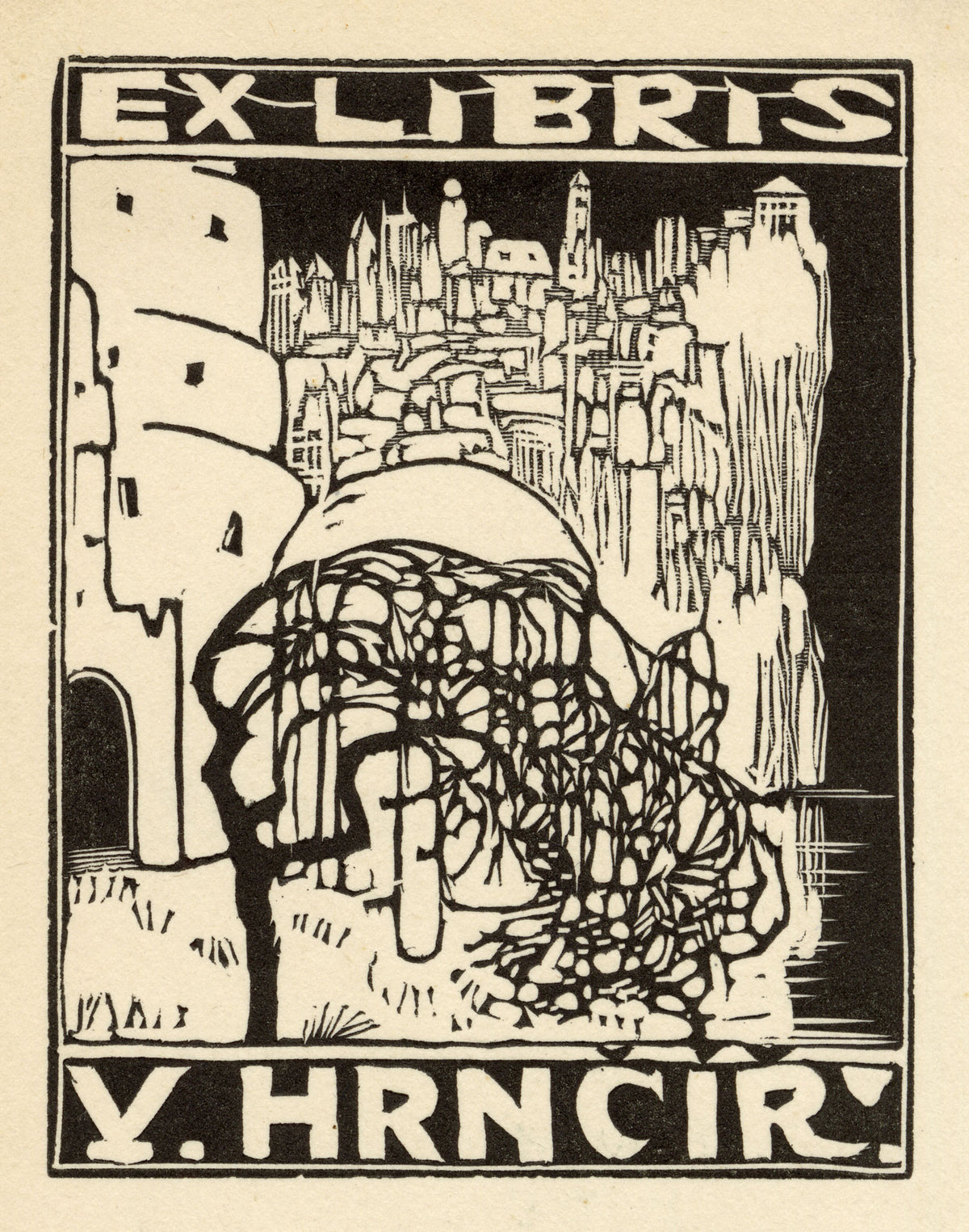 Czech Modernism Ex Libris Bookplate by Josef Váchal – c.1910 woodcut
