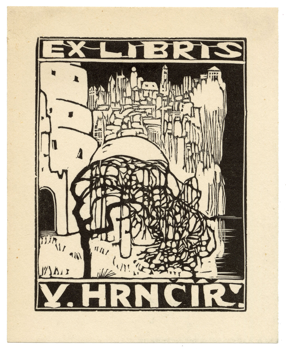 Czech Modernism Ex Libris Bookplate by Josef Váchal – c.1910 woodcut
