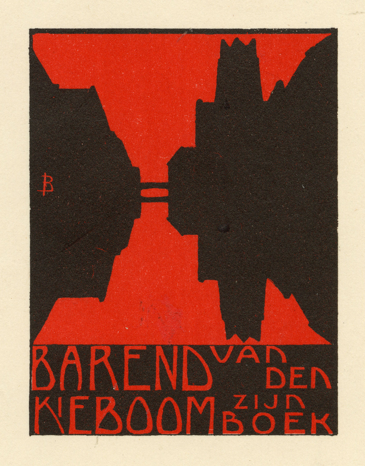 Dutch Modernism Ex Libris Bookplate by Nico Bulder – c.1910 woodcut