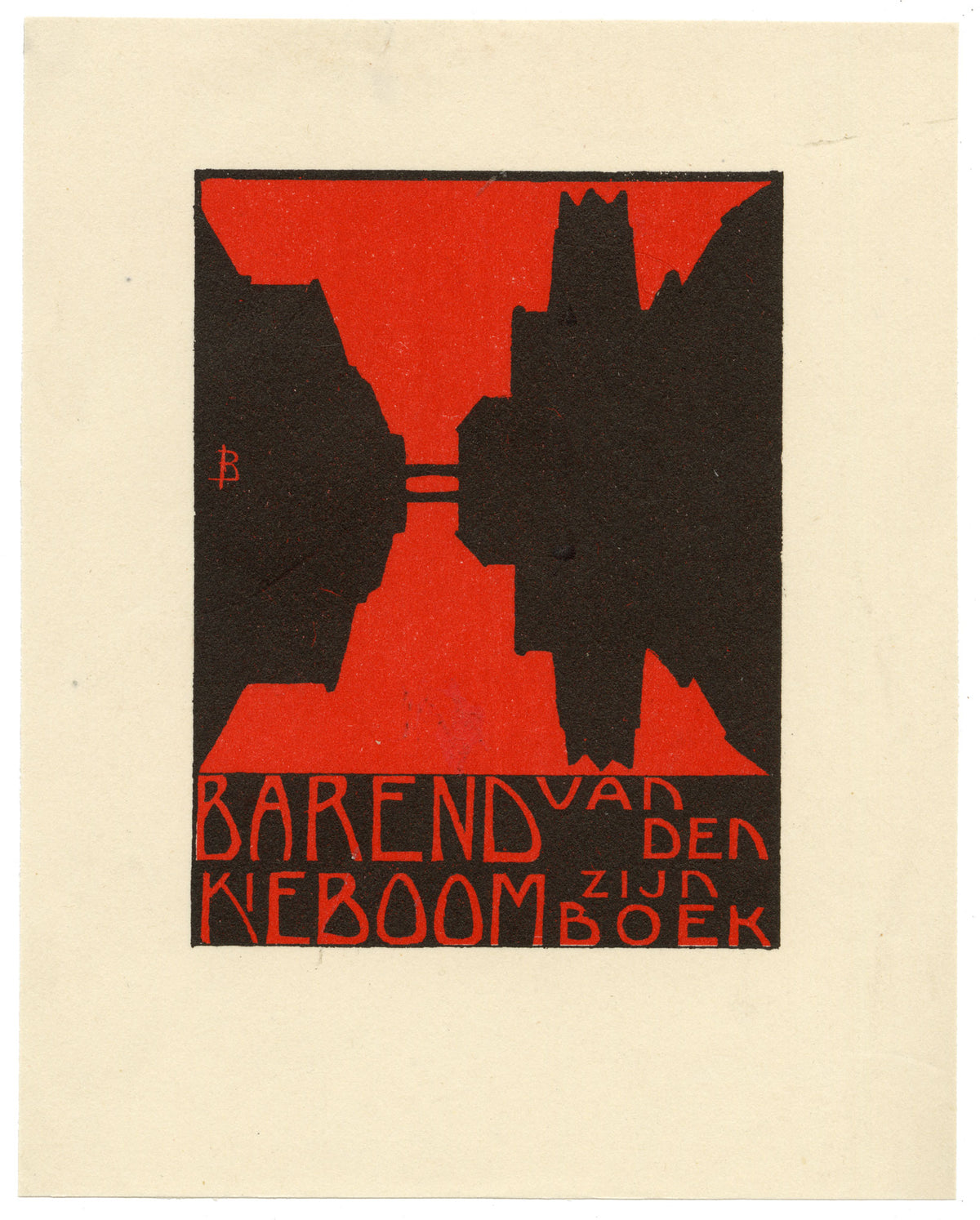 Dutch Modernism Ex Libris Bookplate by Nico Bulder – c.1910 woodcut