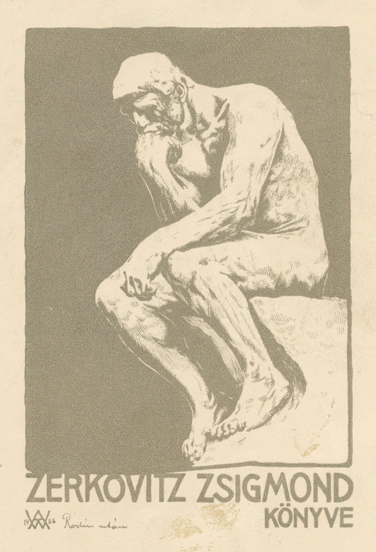 Hungarian Secession Ex Libris Bookplate by Antal Weiss – 1908 woodcut