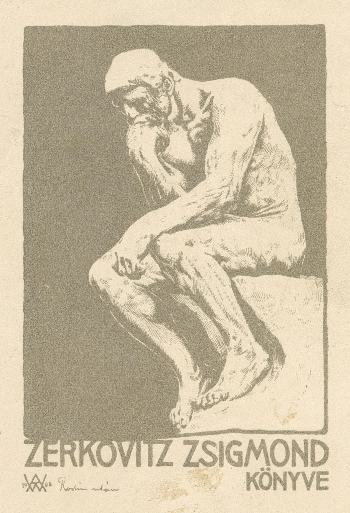 Hungarian Secession Ex Libris Bookplate by Antal Weiss – 1908 woodcut
